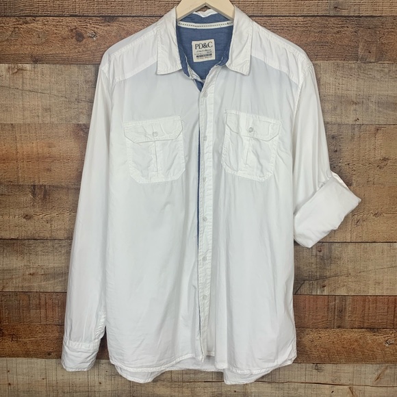 PD&C Other - PD&C XL White Cotton Long Rollable Sleeve Shirt